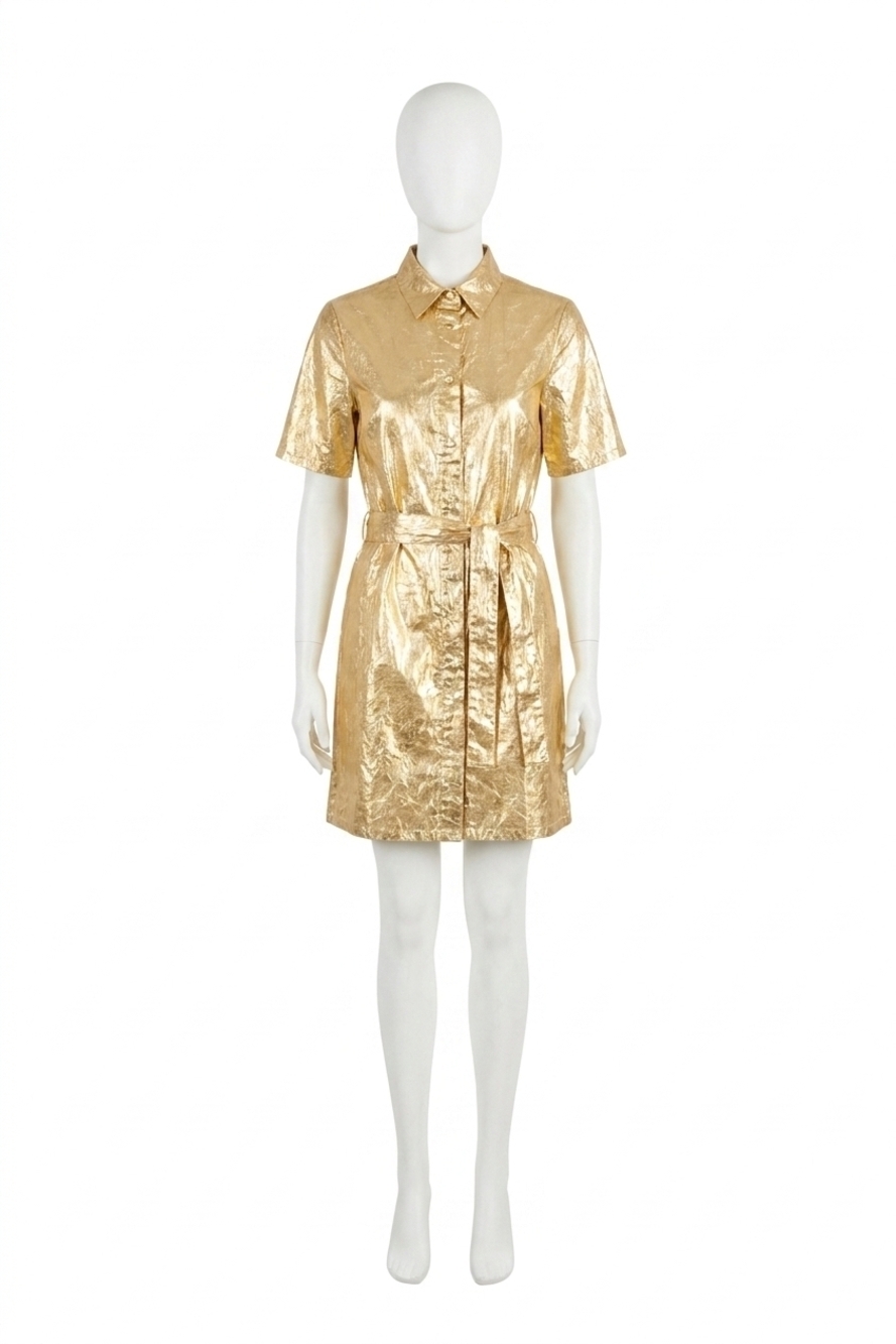 NEW LANHTROPY franca metallic linen dress in gold
